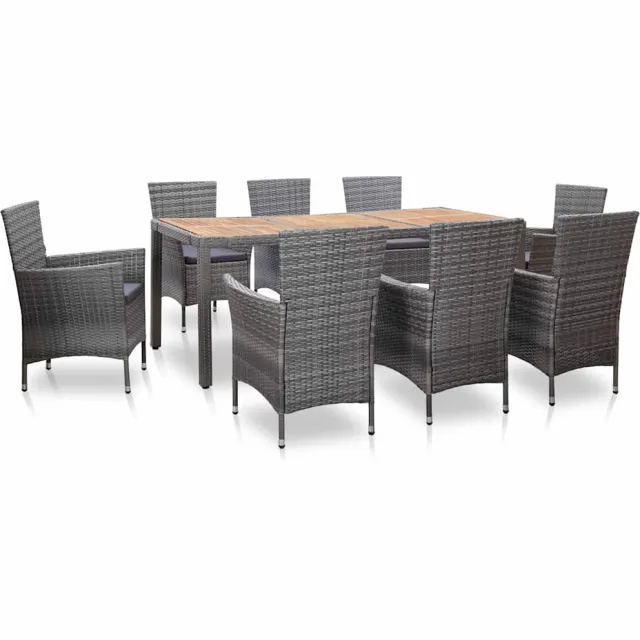 vidaXL 9-delige Tuinset met kussens poly rattan grijs, foto 2