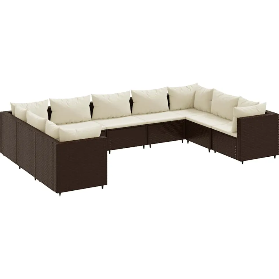 vidaXL 9-delige Loungeset met kussens poly rattan bruin, foto 3