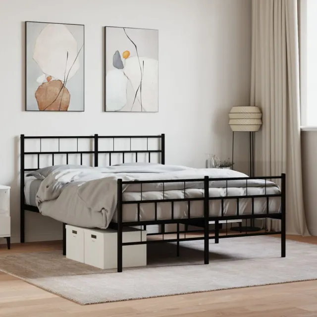 vidaXL Bedframe met hoofd- en voeteneinde metaal zwart 140x190 cm