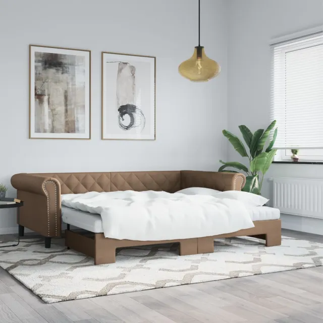 vidaXL Slaapbank en onderschuifbed 90x200 cm kunstleer cappuccinokleur Bruin