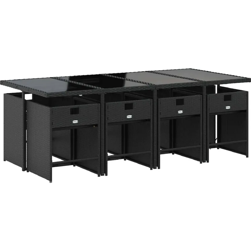 vidaXL 9-delige Tuinset poly rattan zwart