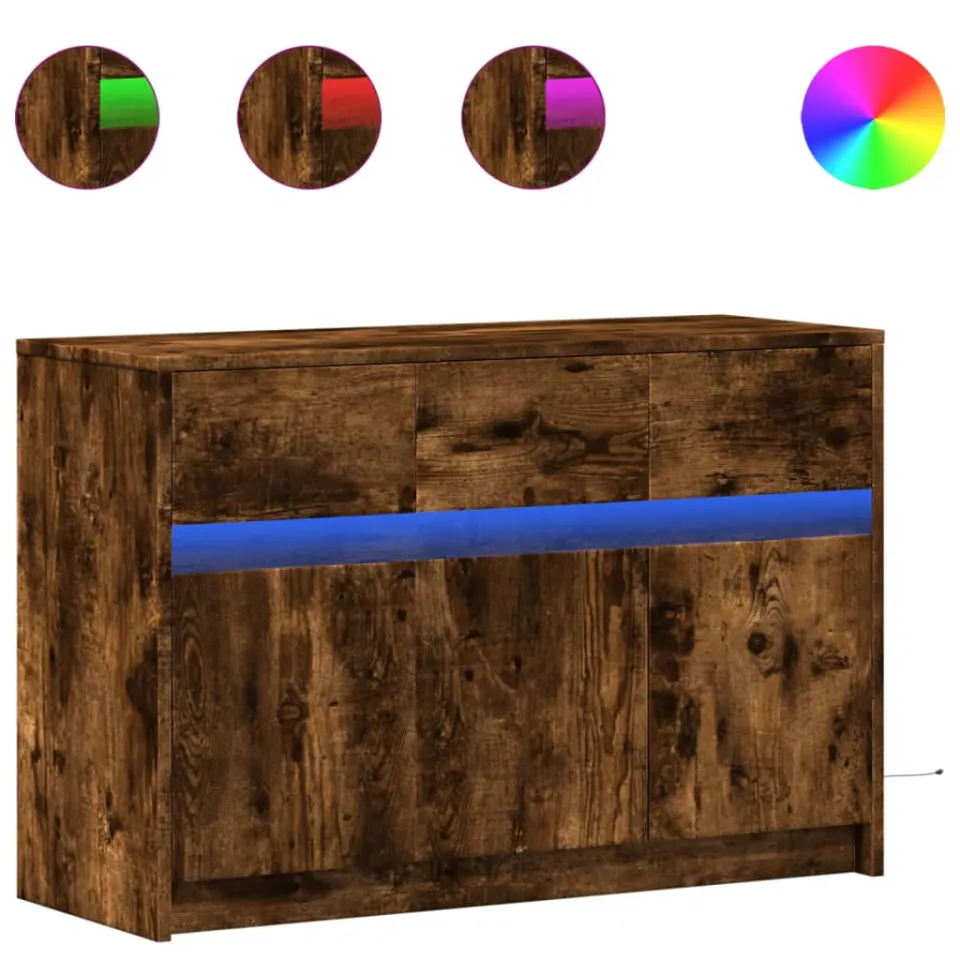 vidaXL Tv-meubel met LED 91x34x61 cm bewerkt hout gerookt eikenkleur Bruin