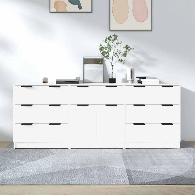 vidaXL 3-delige Dressoirs bewerkt hout wit