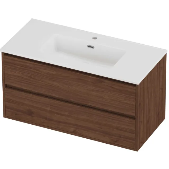 Proline Tribute Badmeubelset Porselein Elegant 1 Gat 100x46x54 cm Glans Wit Indian Walnut Houtlook