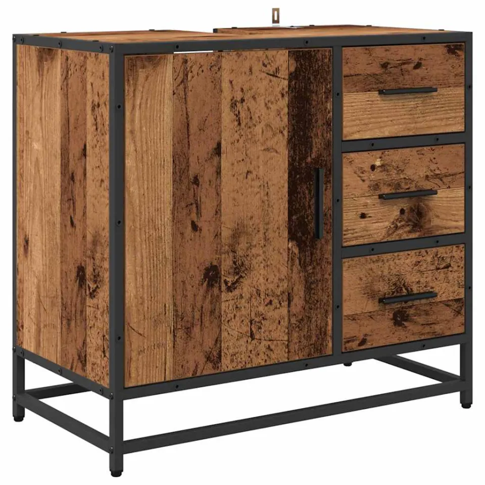 vidaXL Badkamerkast Oud Hout 65 x 33 x 60 cm Bewerkt hout bruin, foto 3