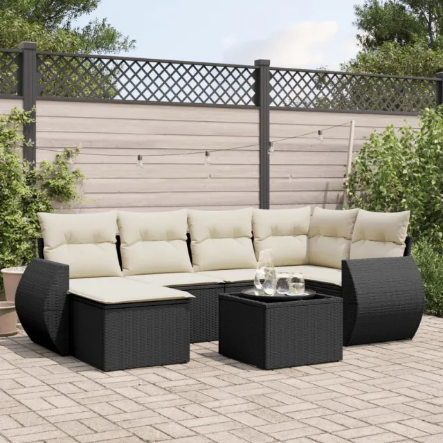 vidaXL 7-delige Loungeset met kussens poly rattan zwart, foto 2