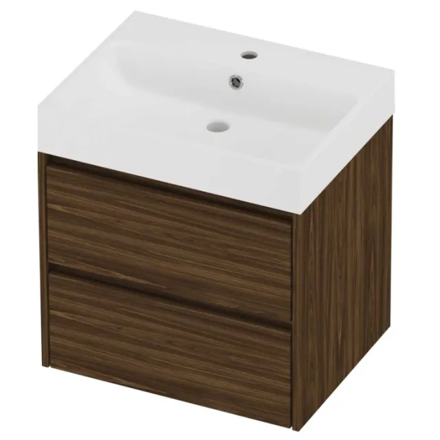 Proline Podium Badmeubelset Polystone Loft 1 Kraangat Symmetrisch 60x46x62 cm Mat White Cabana Oak Eiken