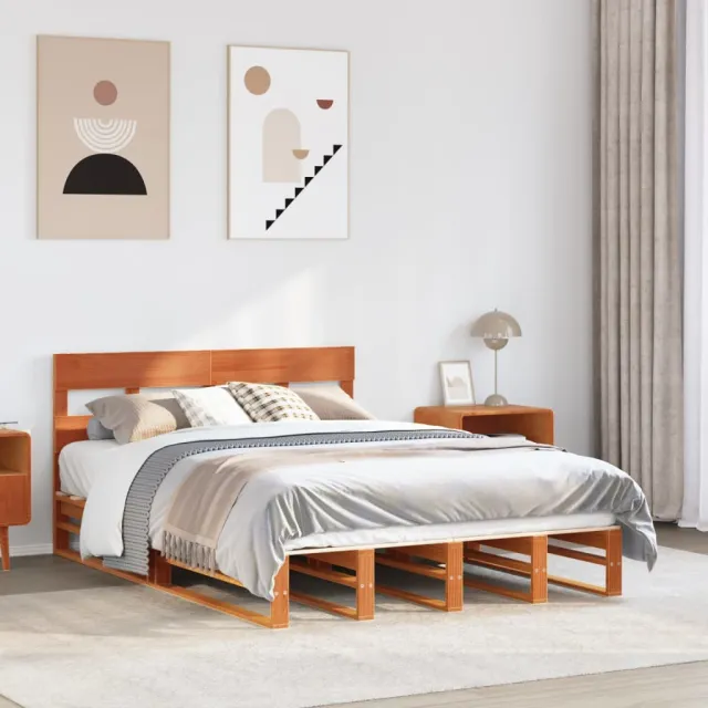vidaXL Bed met matras massief grenenhout wasbruin 140x190 cm bruin