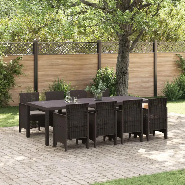 vidaXL Tuin Eetset 9 st Bruin Polypropyleen, foto 2