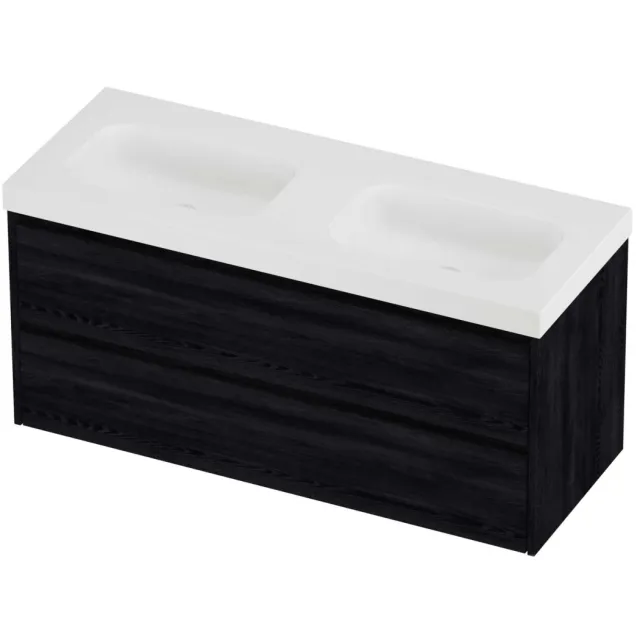 Proline Haga Badmeubelset Polystone Mezza Dubbel 120x46x58 cm Mat White Black Oak Eiken