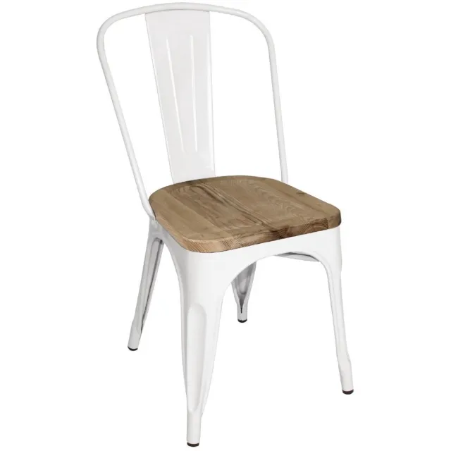 Bolero Bistro Bijzetstoelen met Houten Zitkussen Wit (4 Stuks) - GM644 - Horeca & Professioneel Bruin; Wit