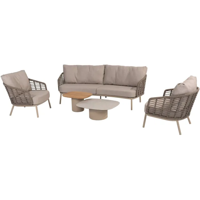 4 Seasons Outdoor Taste Puglia/Demi Loungeset (5-delig) - latte Taupe/Zand/Hout kleur