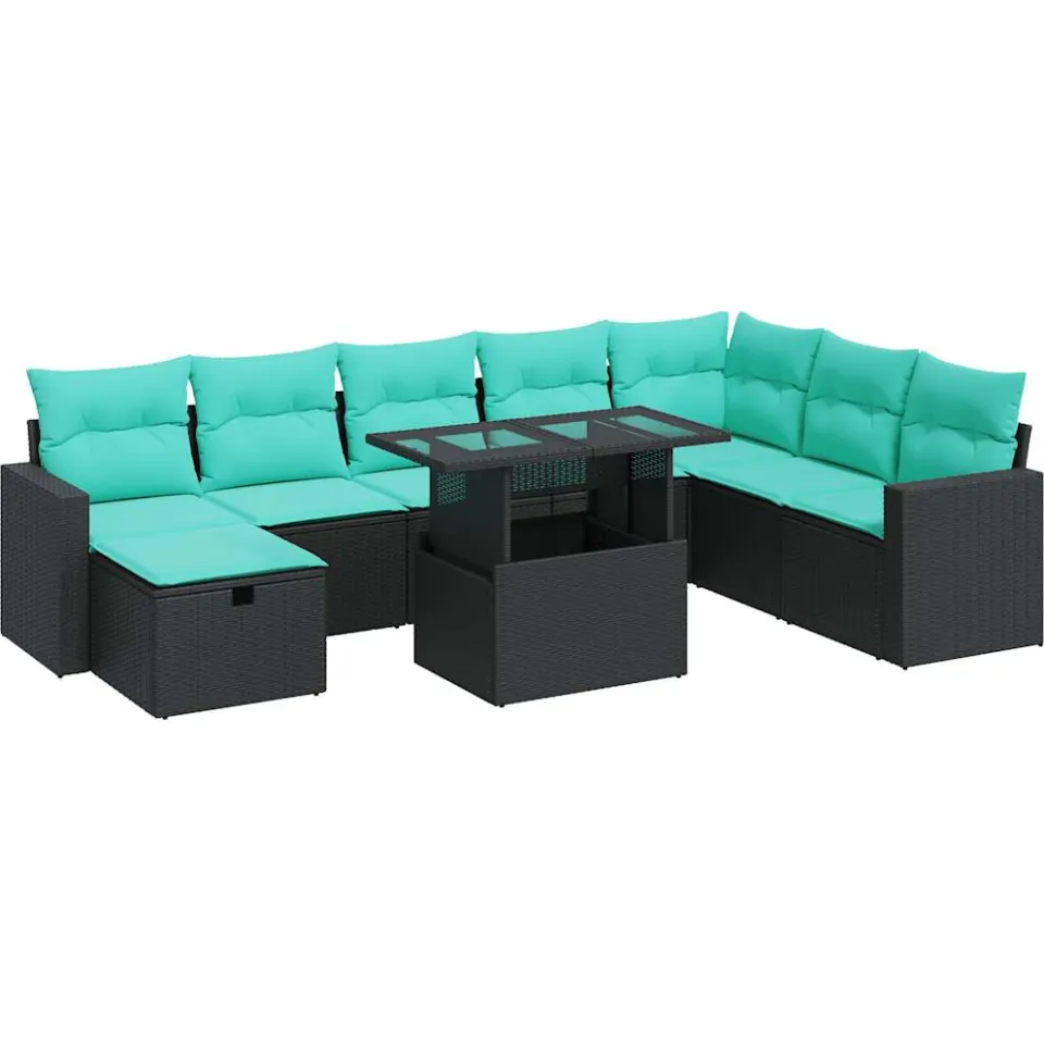 vidaXL 9-delige Loungeset met kussens poly rattan acacia grijs, foto 3