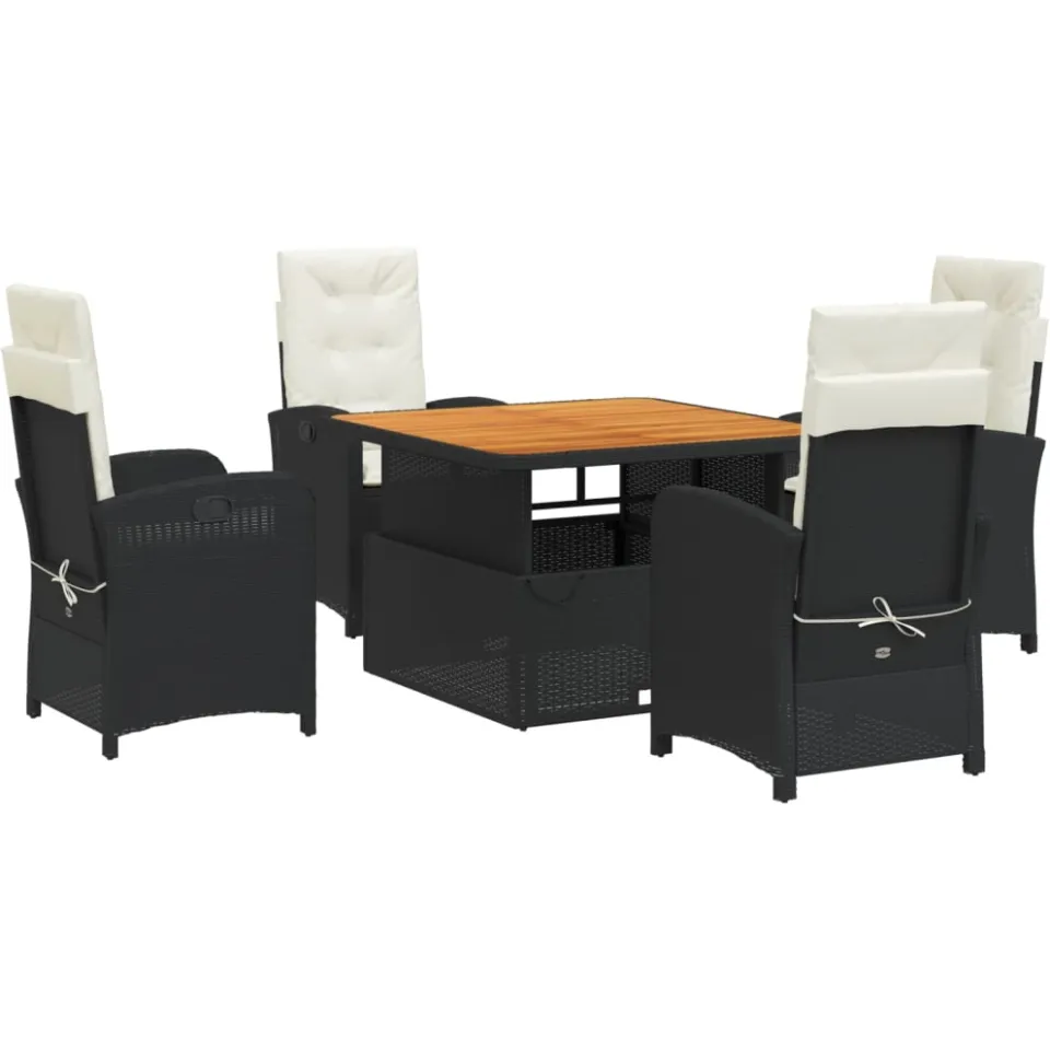 vidaXL 5-delige Tuinset met kussens poly rattan zwart, foto 3