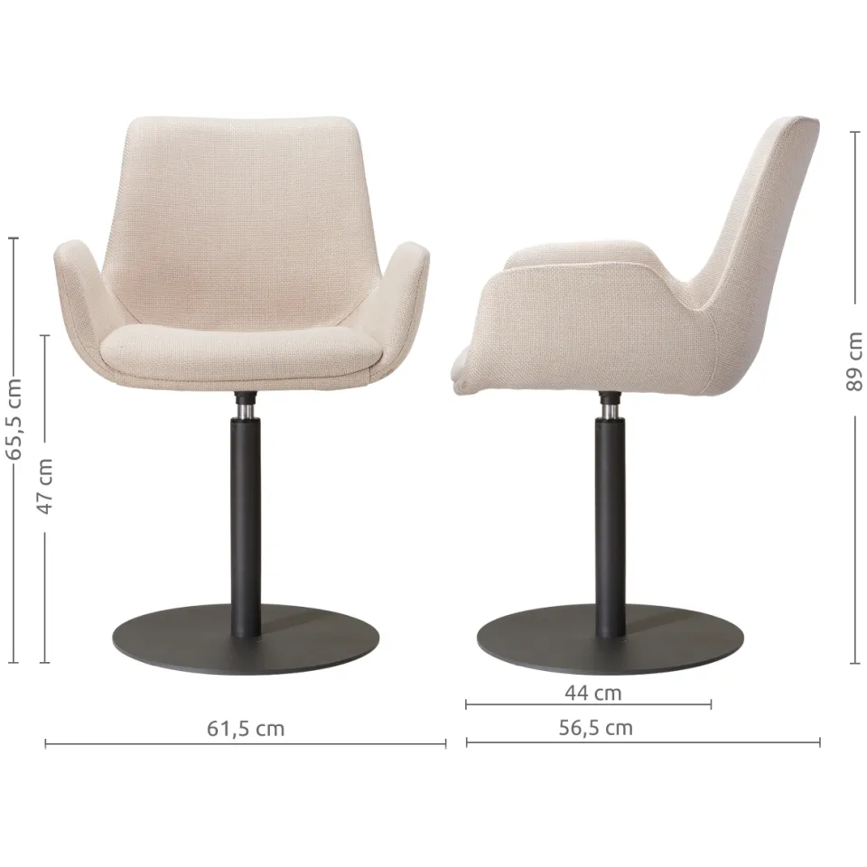 Nolon Niva-Eef draaibare tulp eetkamerstoel beige - mat zwart onderstel, foto 4