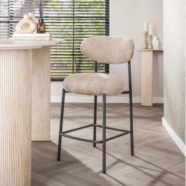 Meubelplaats Barstoel Aiko japandi - Cargo zand - 48x55x95 cm - barstoelen set van 2