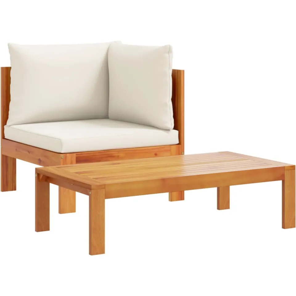 vidaXL 10-delige Loungeset met kussens massief acaciahout crème, foto 2
