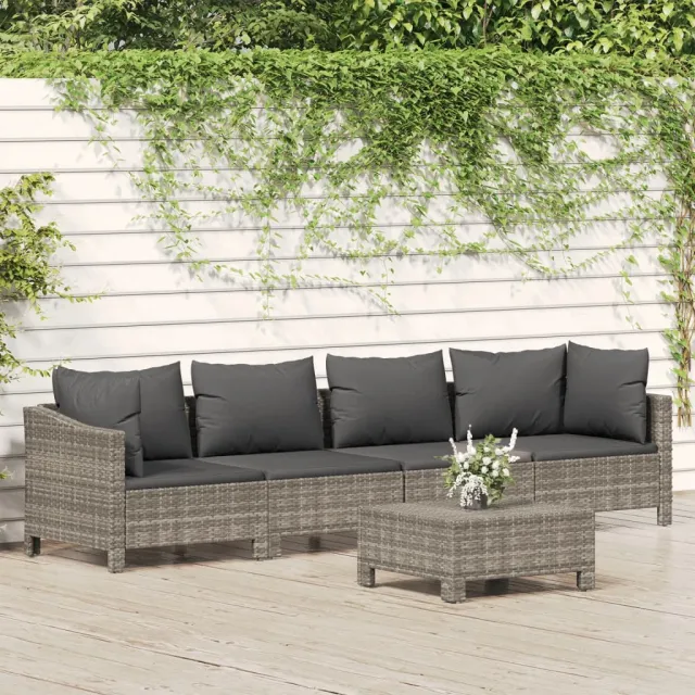 vidaXL 5-delige Loungeset met kussens poly rattan grijs, foto 2