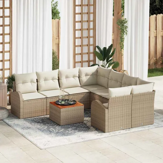 vidaXL Tuinbankenset 9 st Beige en Crème poly rattan, foto 2