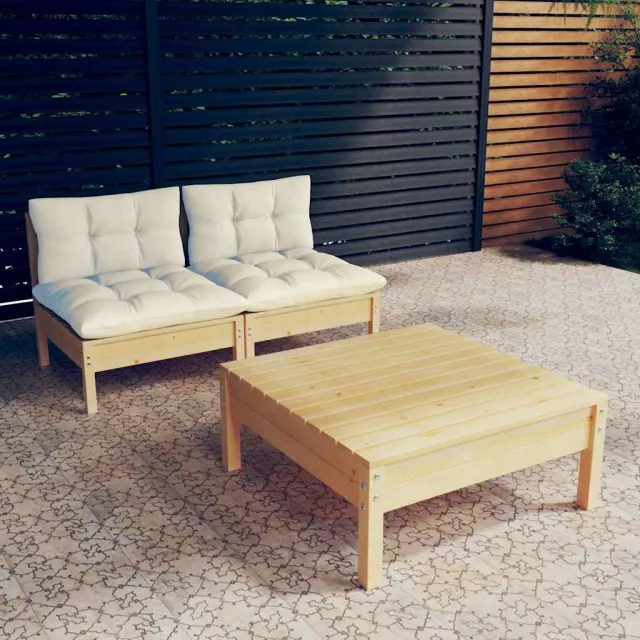 vidaXL 3-delige Loungeset met crèmekleurige kussens grenenhout, foto 2