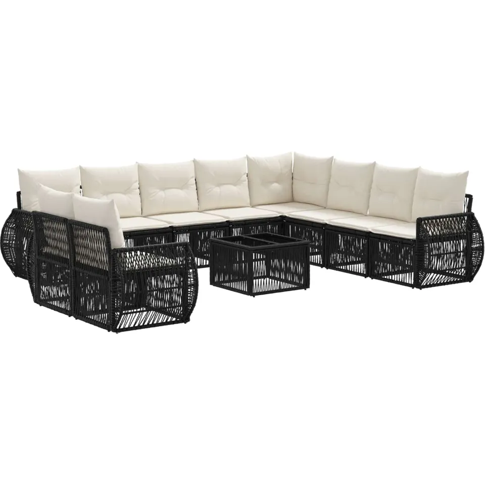 vidaXL Tuinbankenset 11 st Zwart en Cream Wit poly rattan, foto 3