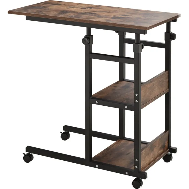 Homcom Bijzettafel met wielen - In hoogte verstelbaar - Roltafel - Laptoptafel - Bruin