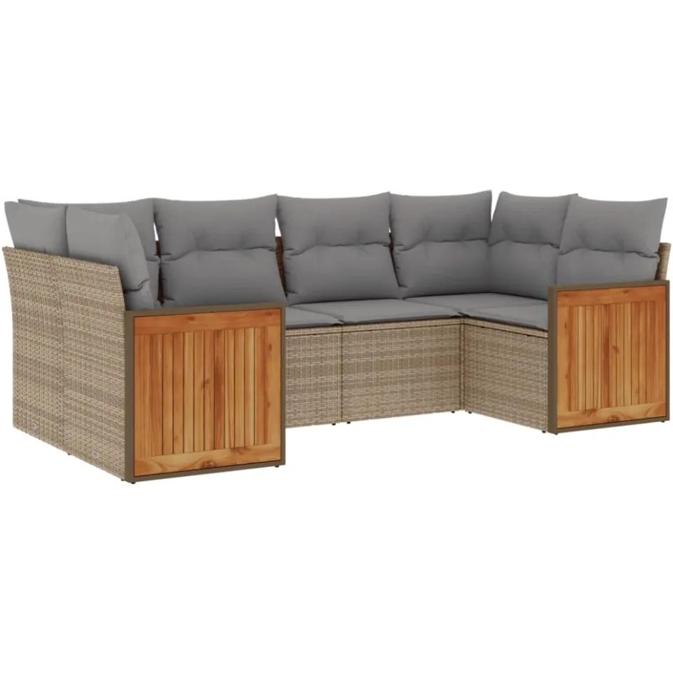vidaXL 6-delige Loungeset met kussens poly rattan beige, foto 3
