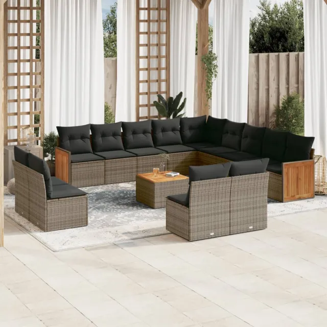 vidaXL 14-delige Loungeset met kussens poly rattan grijs, foto 2