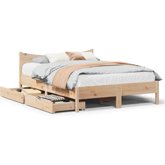 vidaXL Bedframe met lades massief grenenhout 135x190 cm Bruin