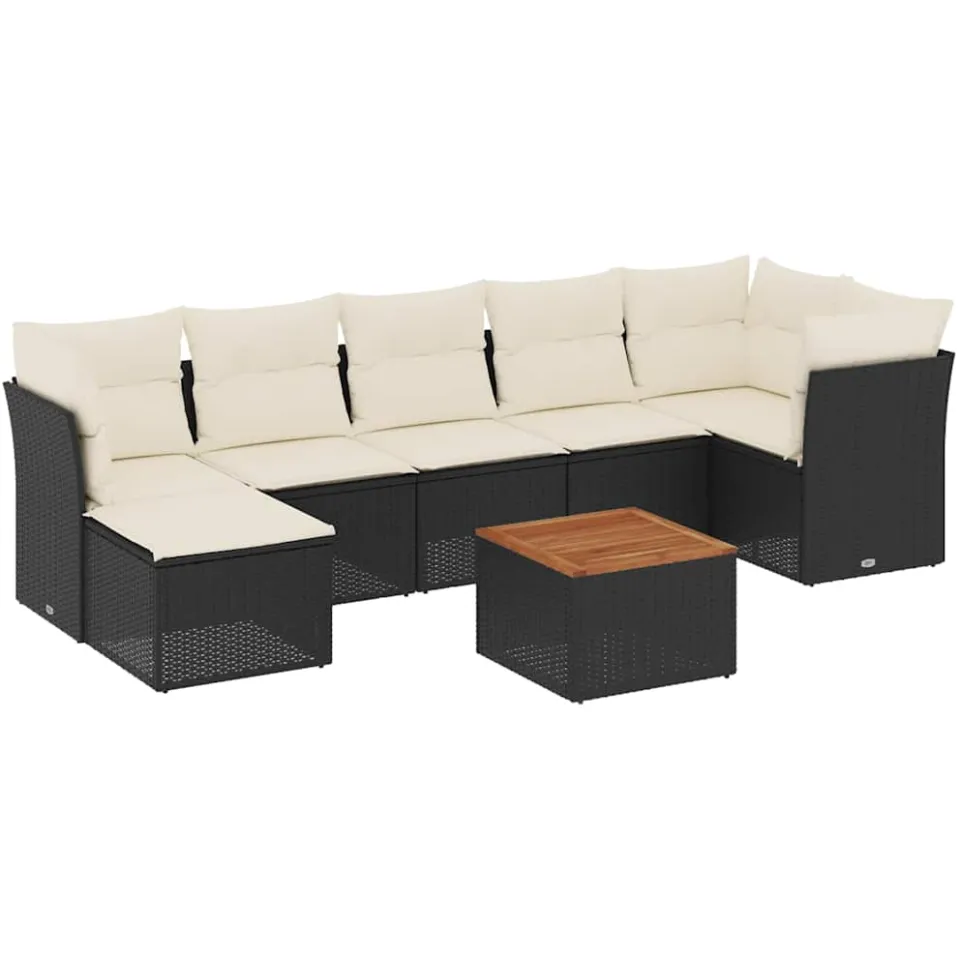 vidaXL 8-delige Loungeset met kussens poly rattan zwart, foto 3
