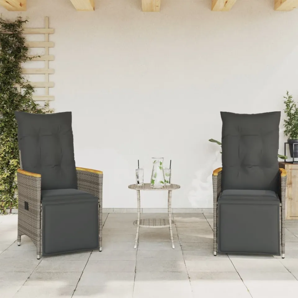 vidaXL 3-delige Bistroset met kussens poly rattan grijs, foto 2