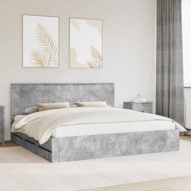 vidaXL Bedframe met lade Beton Grijs 200 x 200 cm Ingenieurshout