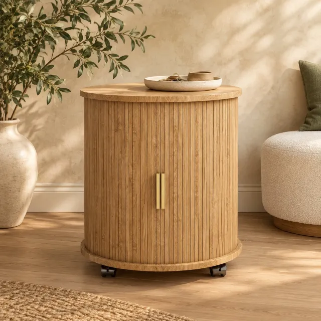 CHICFURN Nachtkastje - Laadstation - Opbergruimte - Rond - Eikenlook