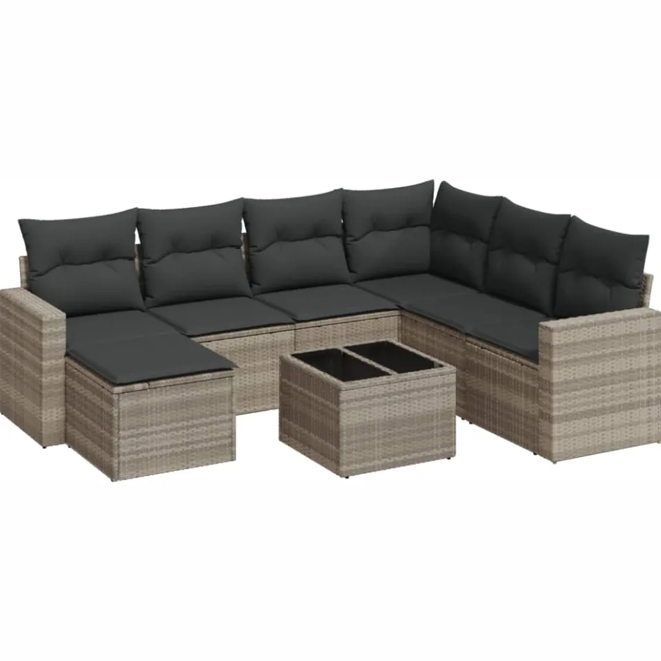 vidaXL 8-delige Loungeset met kussens poly rattan lichtgrijs grijs, foto 3