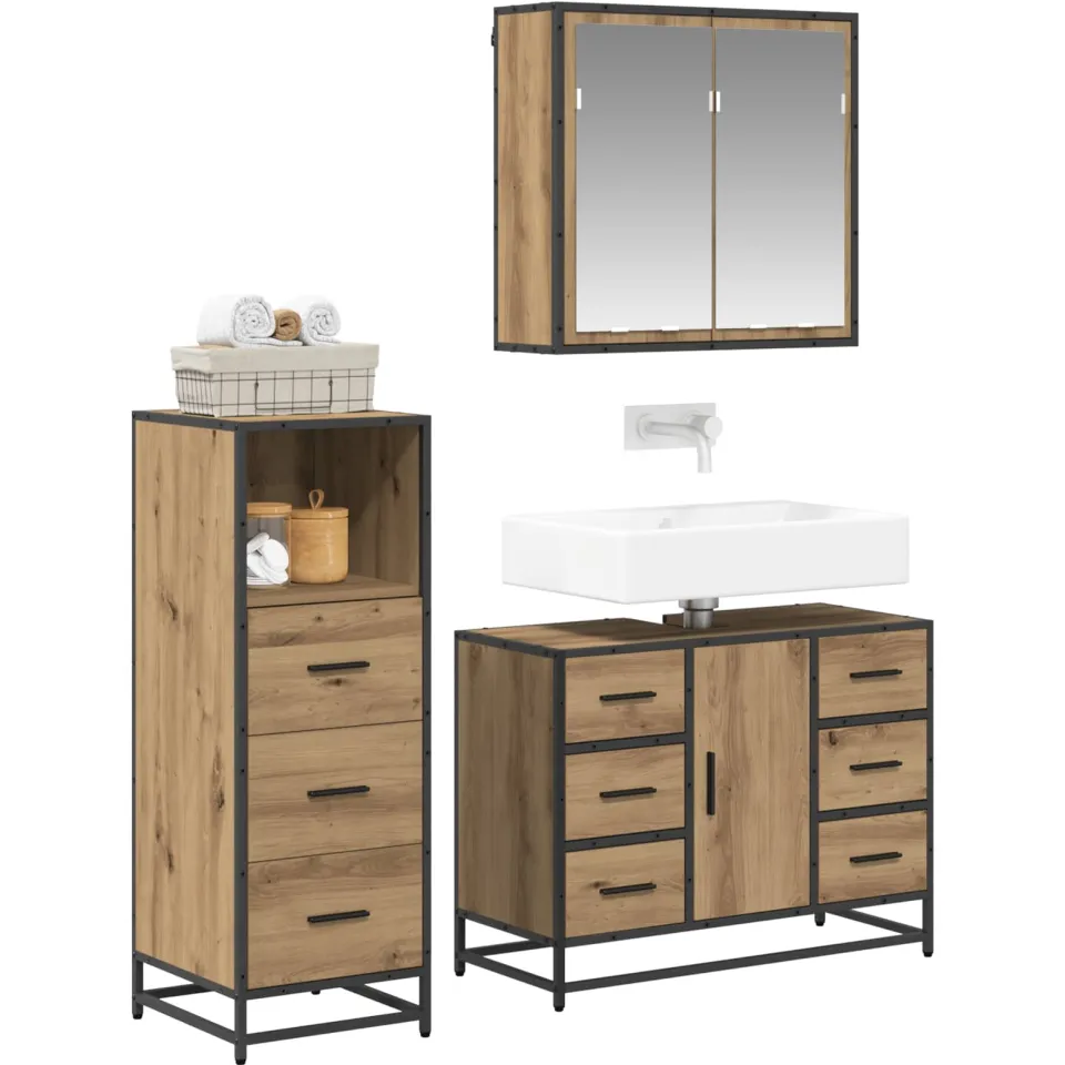 vidaXL Badkamermeubelset 3 st Artisan Eiken 80 x 33 x 60 cm Bruin