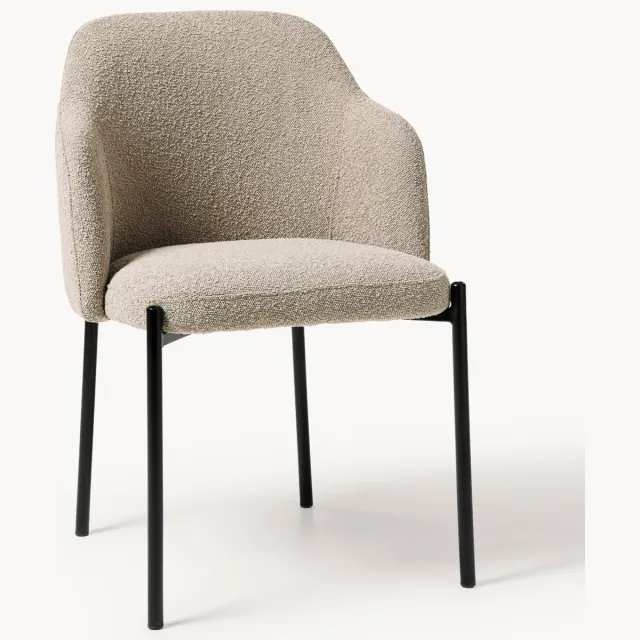 Westwing Collection Bouclé eetstoel Felicia met armleuningen beige, zwart