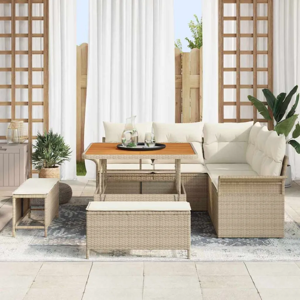 vidaXL Tuinbankenset 8 st Beige poly rattan, foto 3