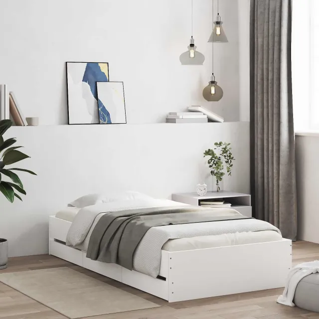 vidaXL Bedframe met opslag met lade met opslag Wit Bewerkt hout