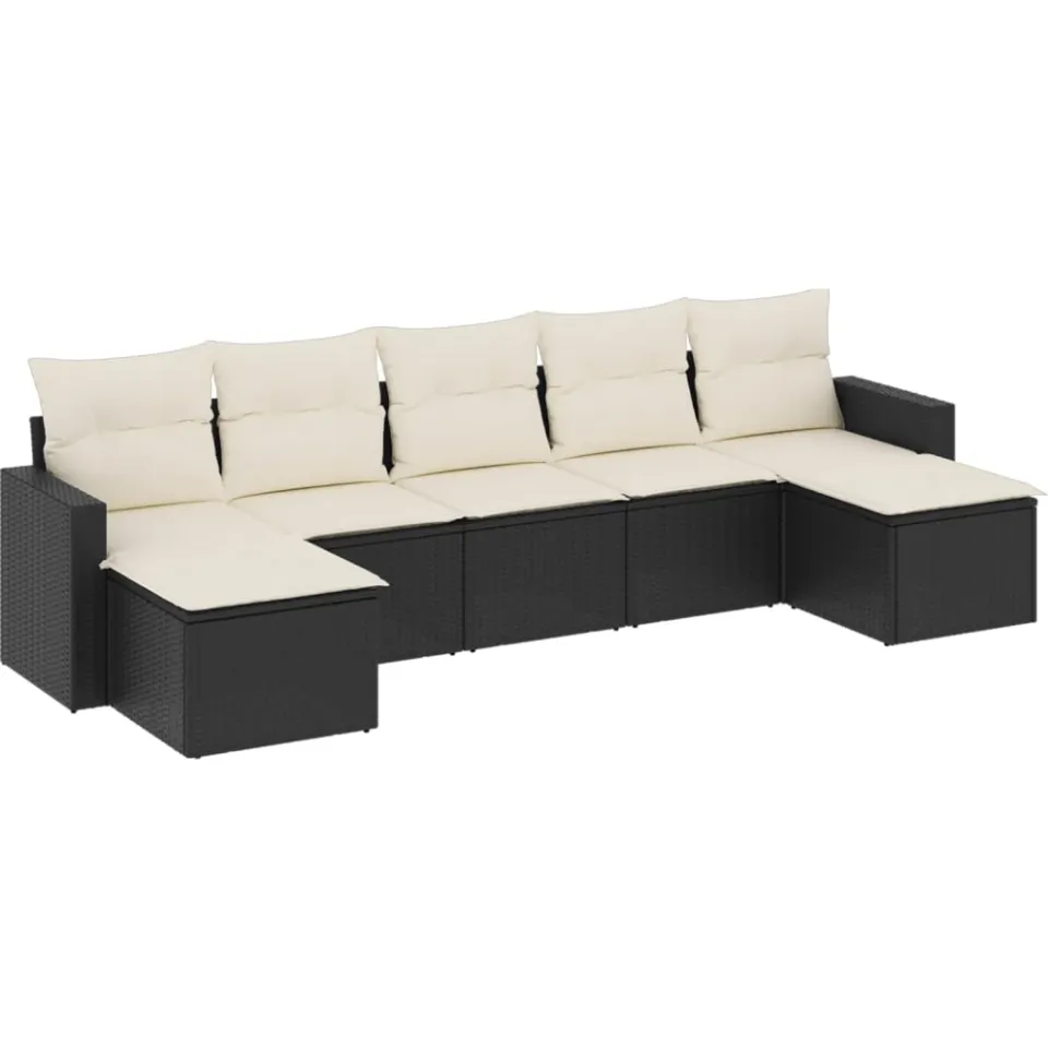vidaXL 7-delige Loungeset met kussens poly rattan zwart