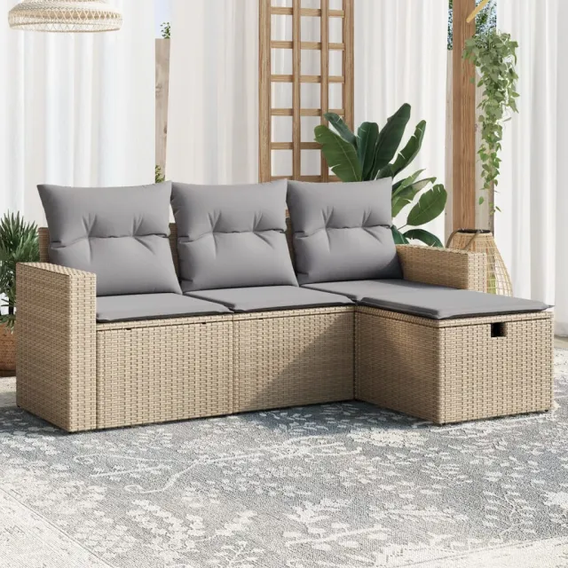 vidaXL 4-delige Loungeset met kussens poly rattan gemengd beige, foto 2