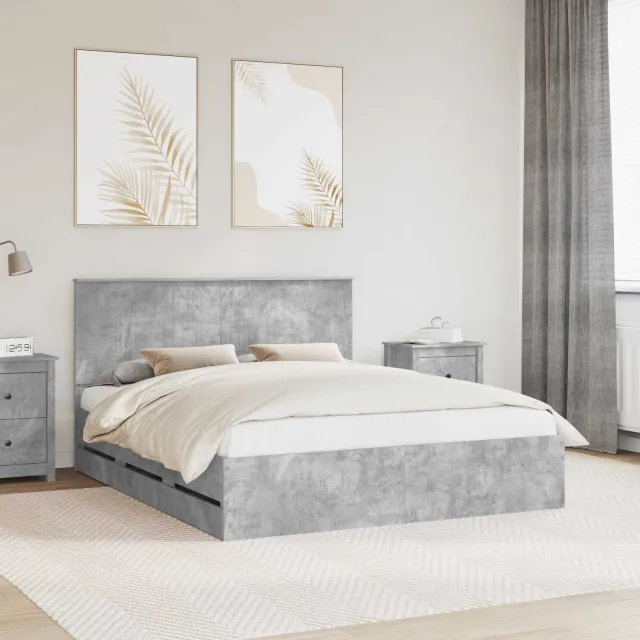 vidaXL Bedframe met lade Beton Grijs 160 x 200 cm Ingenieurshout