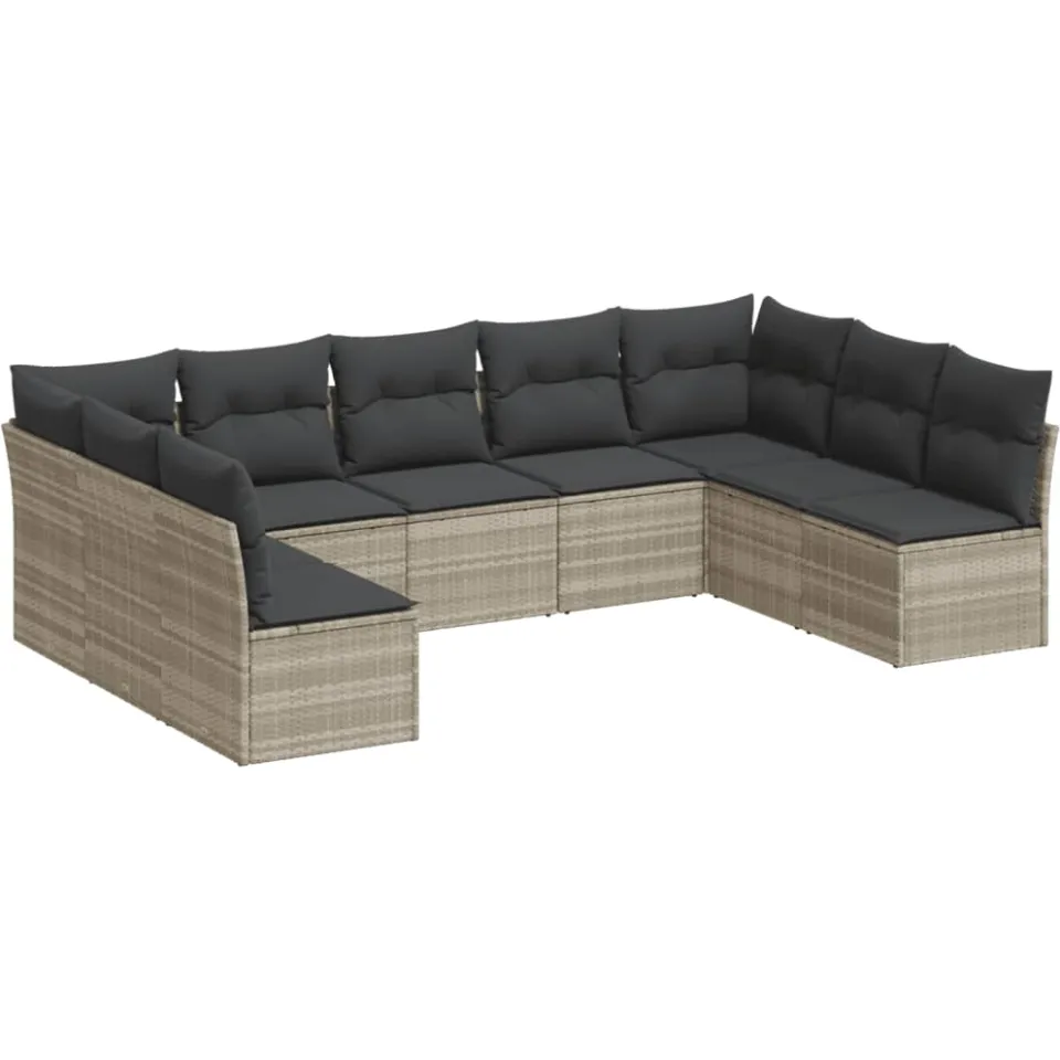 vidaXL 9-delige Loungeset met kussens poly rattan lichtgrijs grijs, foto 3
