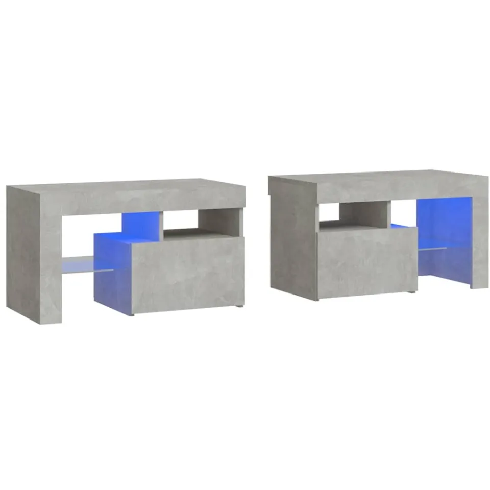 vidaXL Nachtkastjes 2 st LED-verlichting 70x36,5x40 cm betongrijs