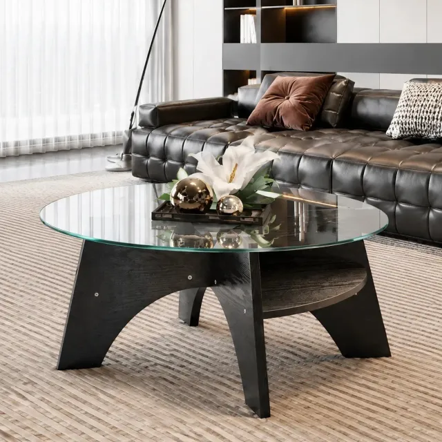 CHICFURN Salontafel - Veiligheidsglas - Waaierframe - Zwart transparant