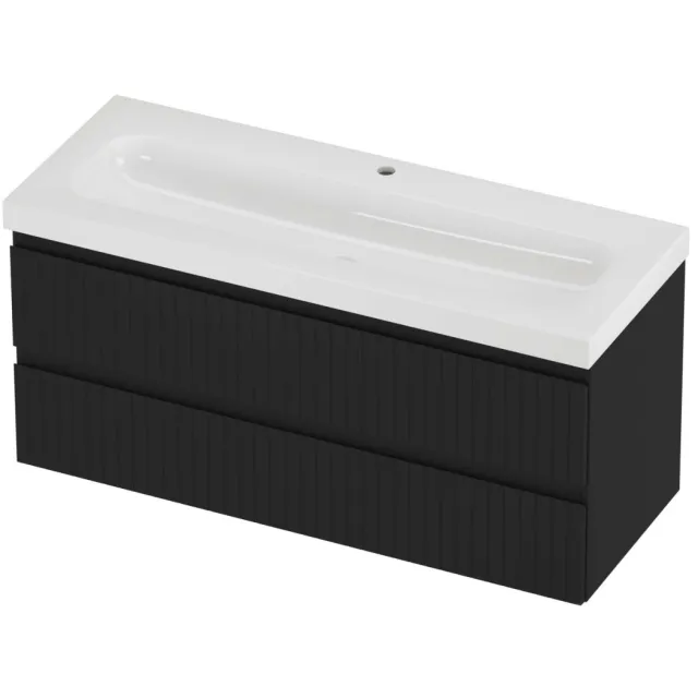 Proline Haga Badmeubelset Polystone Mezza 1 Kraangat Gefreesd 120x46x58 cm Glans Wit Mat Zwart