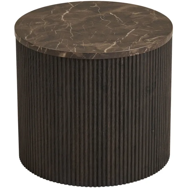 House Nordic Bijzettafel Rota - Rond Donkerbruin Marmerlook - Ø45x40cm