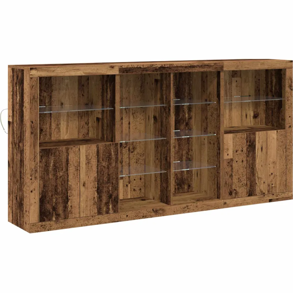 vidaXL LED Sideboard 3 st Oud hout 202 x 37 x 100 cm Bewerkt hout Bruin