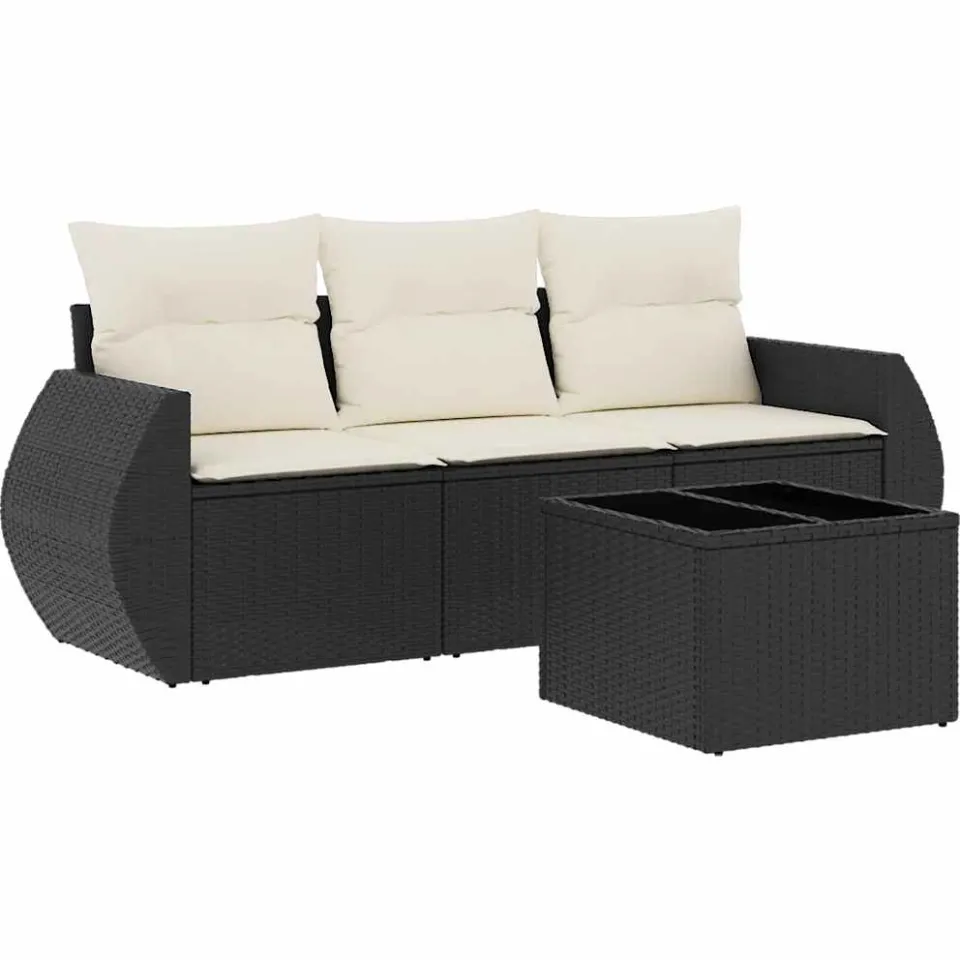 vidaXL 4-delige Loungeset met kussens poly rattan zwart