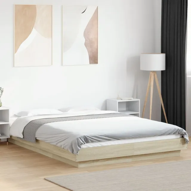 vidaXL Bedframe met LED-verlichting sonoma eikenkleurig 140x200 cm Bruin