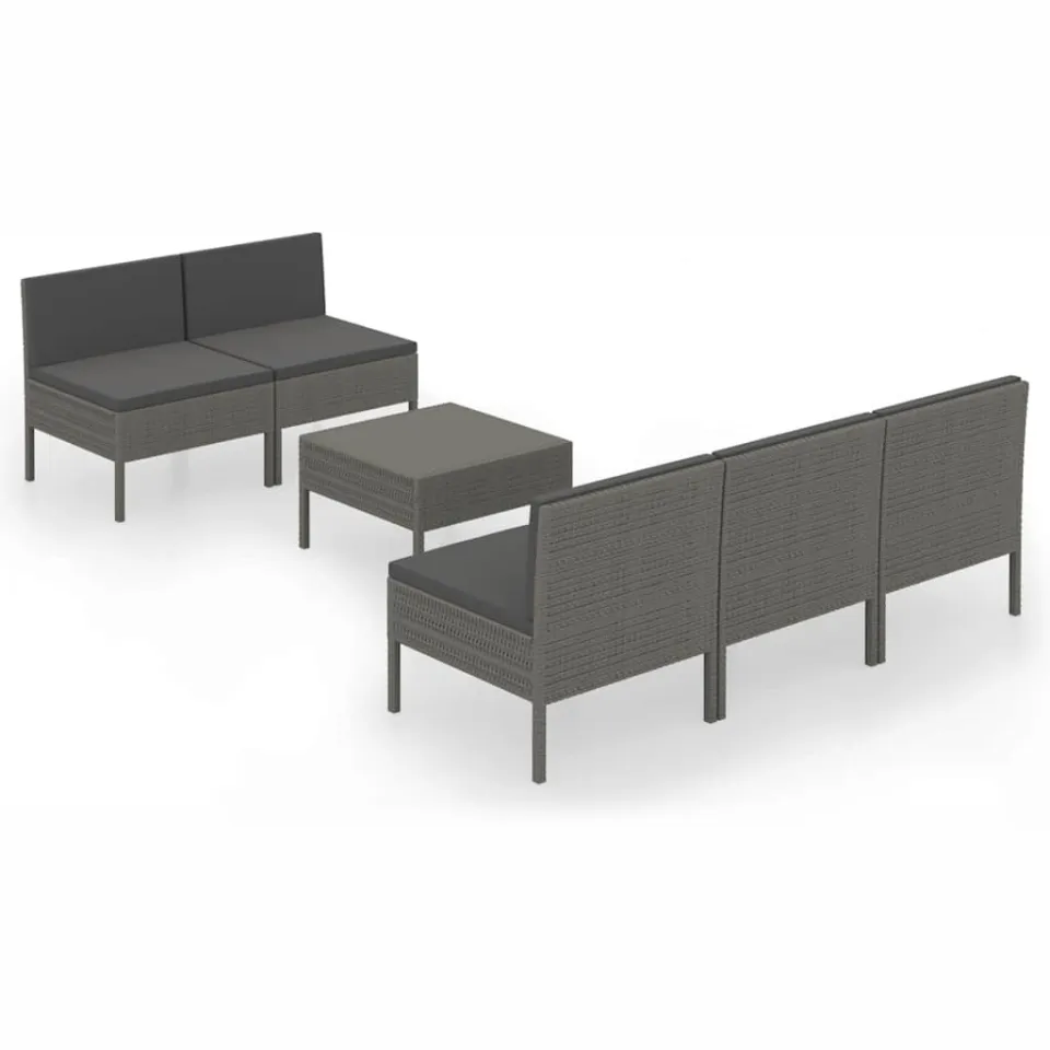 vidaXL 6-delige Loungeset met kussens poly rattan grijs, foto 3